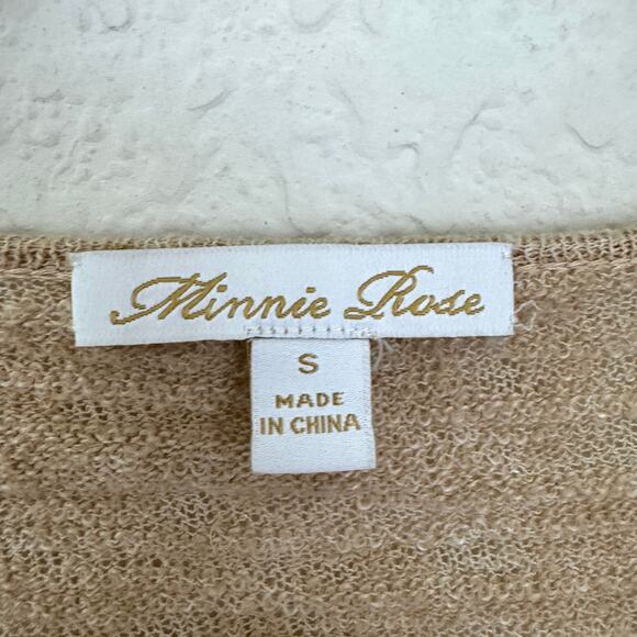 Minnie Rose Womens Pullover Slub Knit Sweater Size S Linen Blend Sheer Tan - Picture 2 of 7